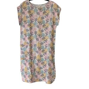 Garnet Hill Multicolor Pastel Fruit Floral  Print 100% Linen Summer Dress